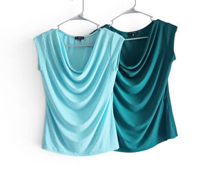 Paniz Women's Lot of 2 Cap Sleeve Lightweight Blouses Green Blue Small/Medium